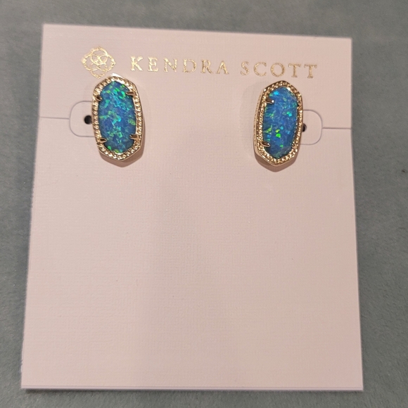 NWT RARE KENDRA SCOTT TURQUOISE OPAL STUD EARRINGS - Picture 7 of 9